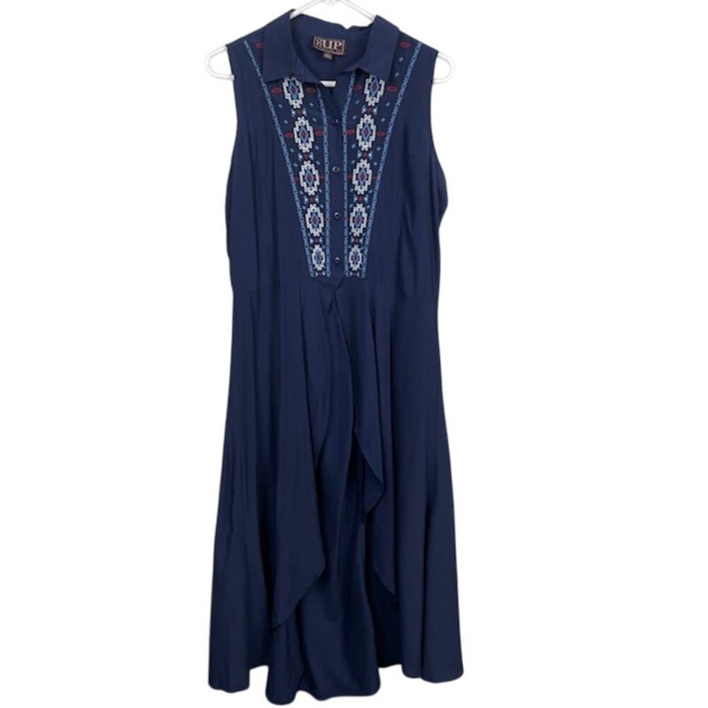 Cowgirl Up- Women's Navy Polyester Geometric Duster Blouse  NWTS